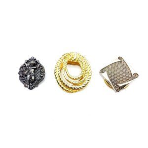 Vintage Scarf Clip Lot, Bundle of 3 Mixed Metals Shawl Slides, Unmarked Gothic